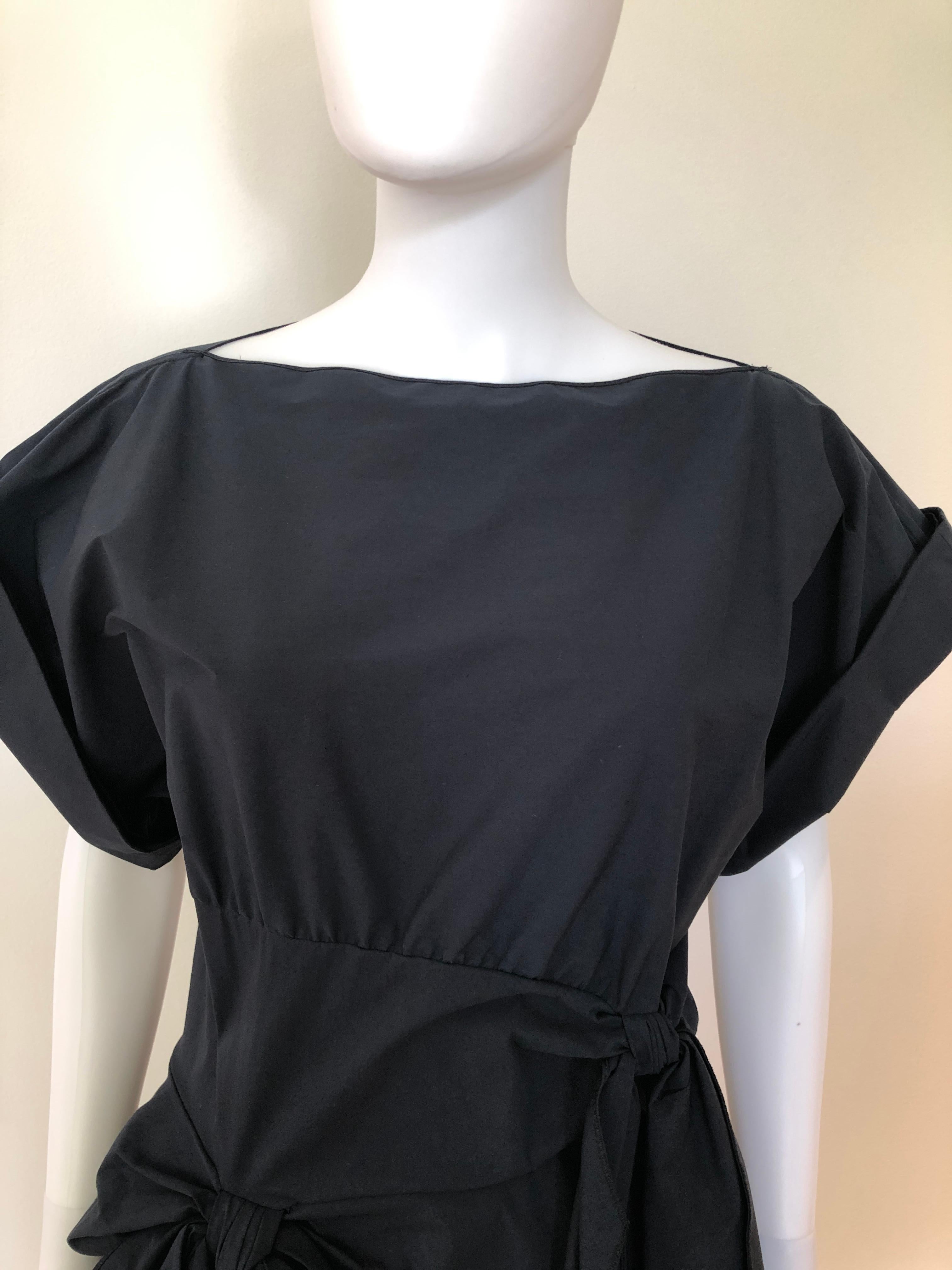 Women's Botttega Veneta Black Boat Neck Stretch Cotton Bias Dress Embellished w/ Bows 