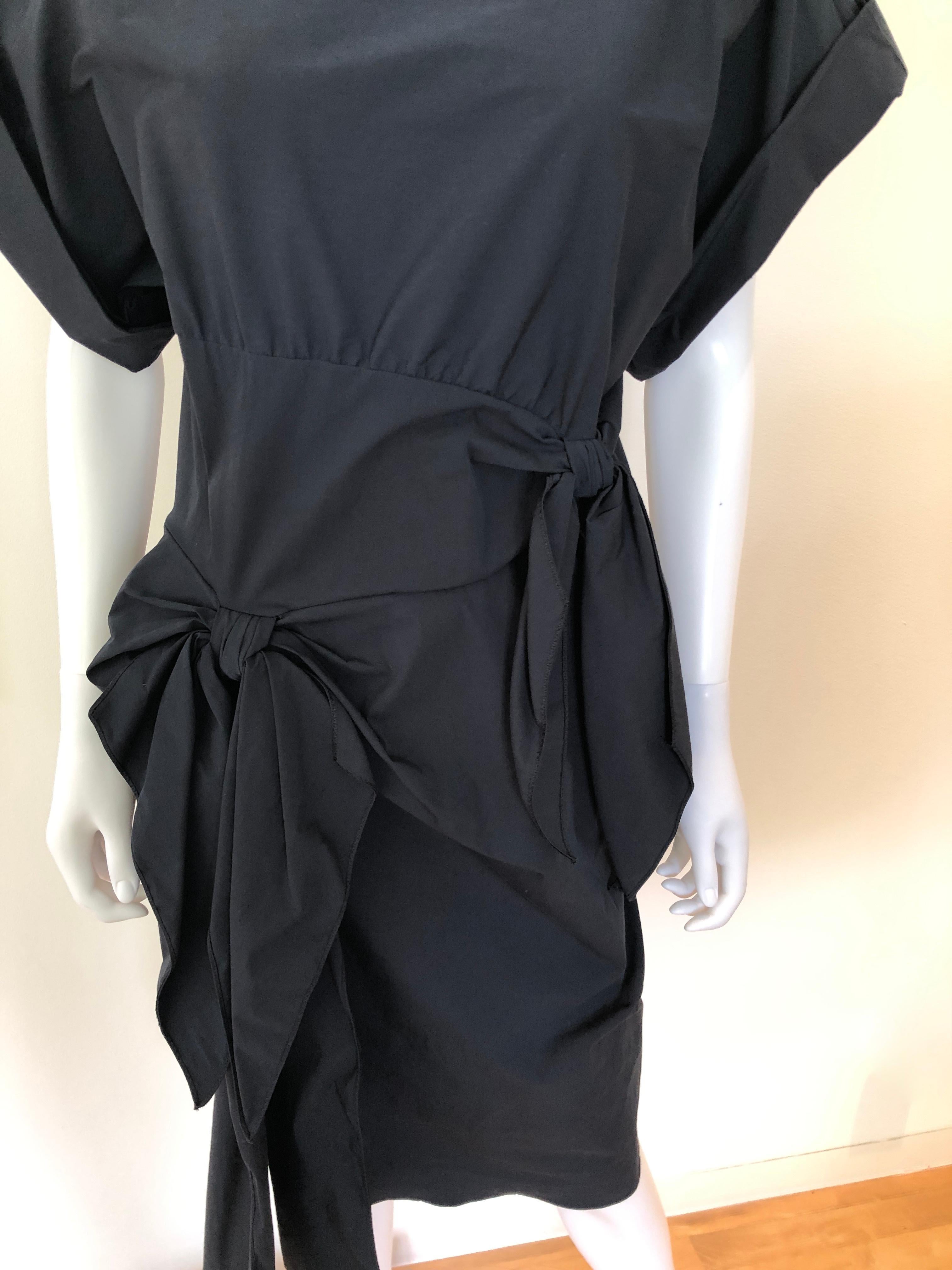 Botttega Veneta Black Boat Neck Stretch Cotton Bias Dress Embellished w/ Bows  3