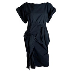 Botttega Veneta Black Boat Neck Stretch Cotton Bias Dress Embellished w/ Bows