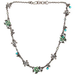 BOTTTEGA VENETA sterling silver Floral Necklace Aquamarine Turquoise Crisopraso
