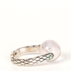 BOTTTEGA VENETA sterling silver INTRECCIATO SPINNING CRYSTAL BALL RING 7.5