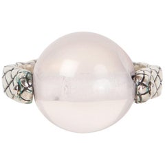 BOTTTEGA VENETA sterling silver INTRECCIATO SPINNING CRYSTAL BALL RING 7.5