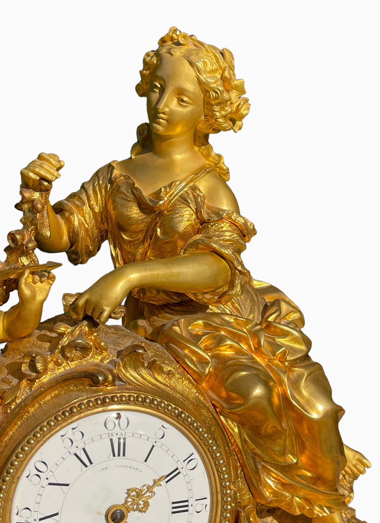 French Bouchard à Beaune - Bronze Clock, Psyche And Love For Sale