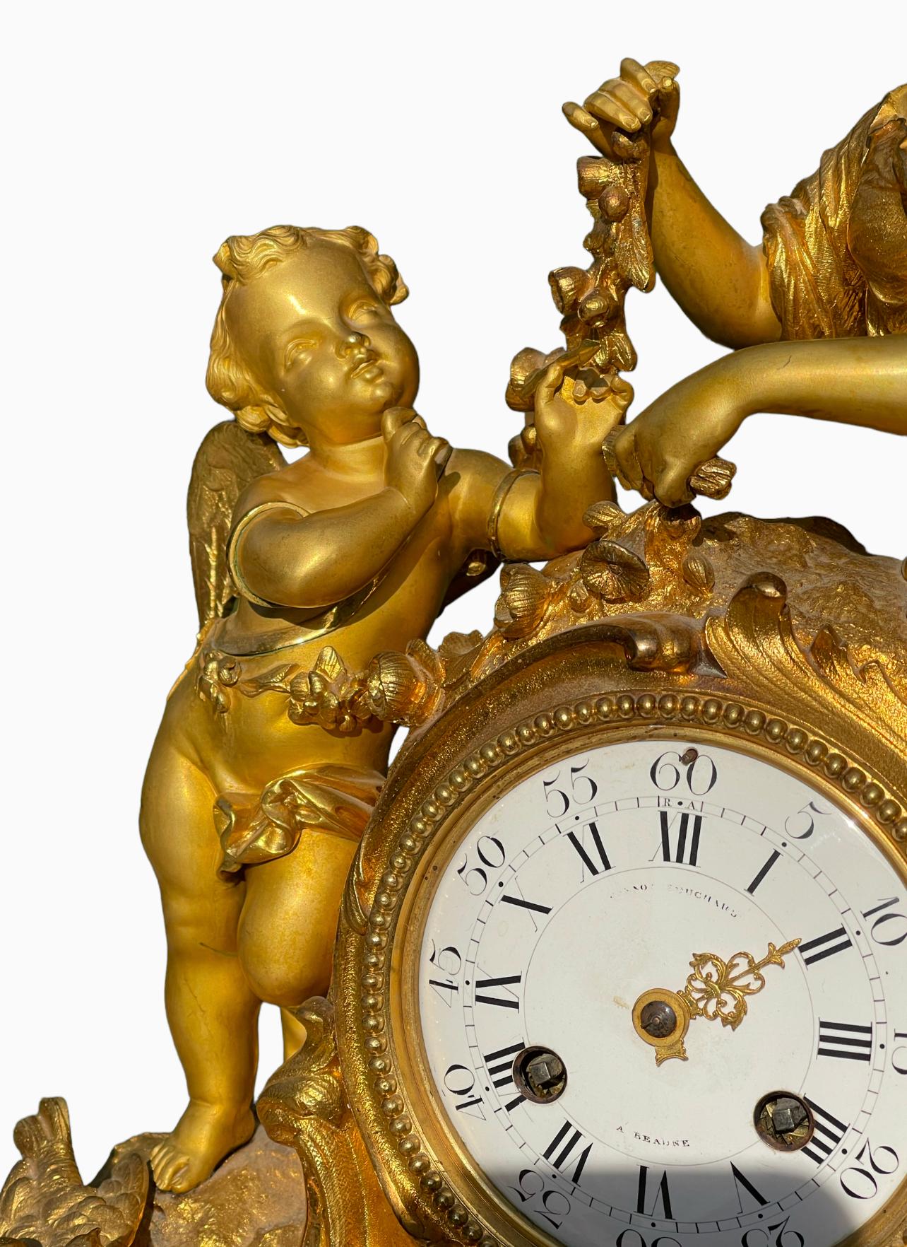 19th Century Bouchard à Beaune - Bronze Clock, Psyche And Love For Sale