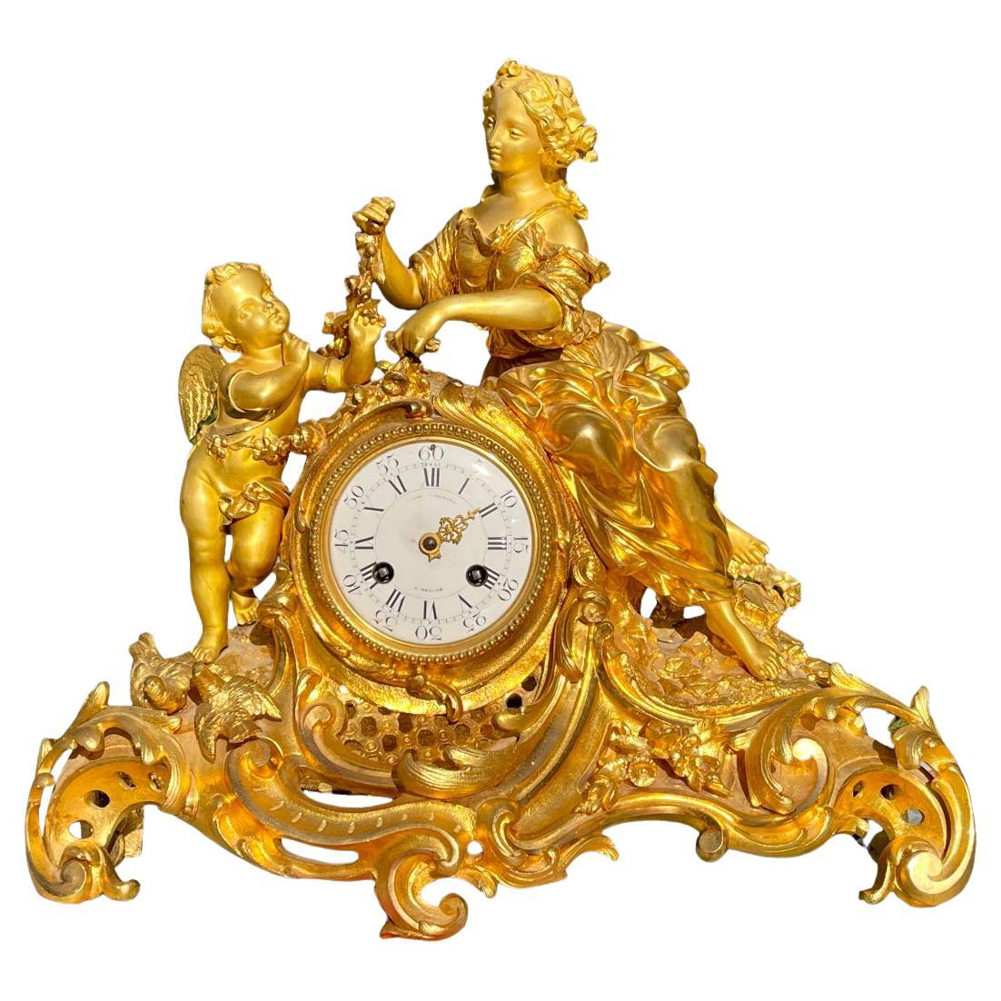 Bouchard à Beaune - Bronze Clock, Psyche And Love For Sale