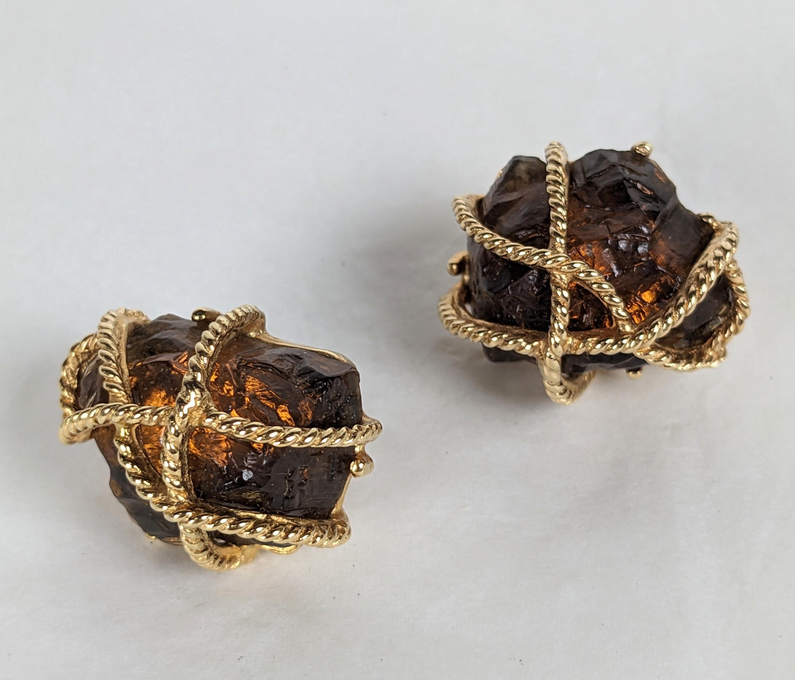 Femenino o masculino Pendientes Boucher Faux Citrine Caged Nugget, Estilo Verdura en venta