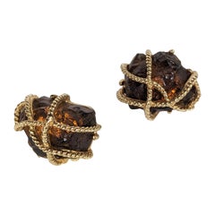 Boucher Faux Citrine Caged Nugget Earrings, Verdura Style