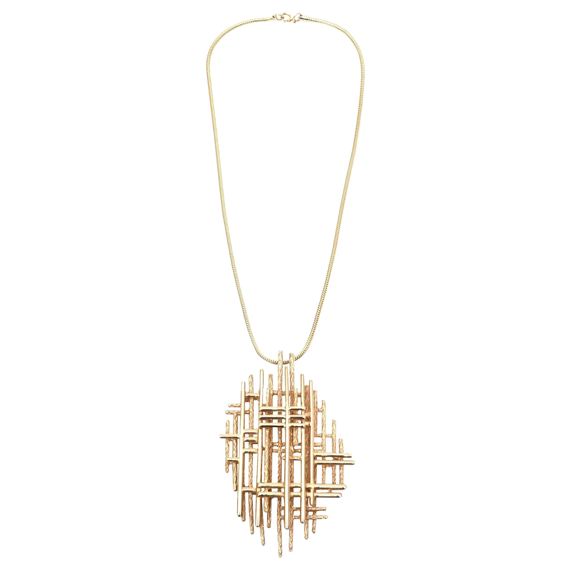 Boucher Gold Plated Modernist Sculptural Pendant Necklace Vintage