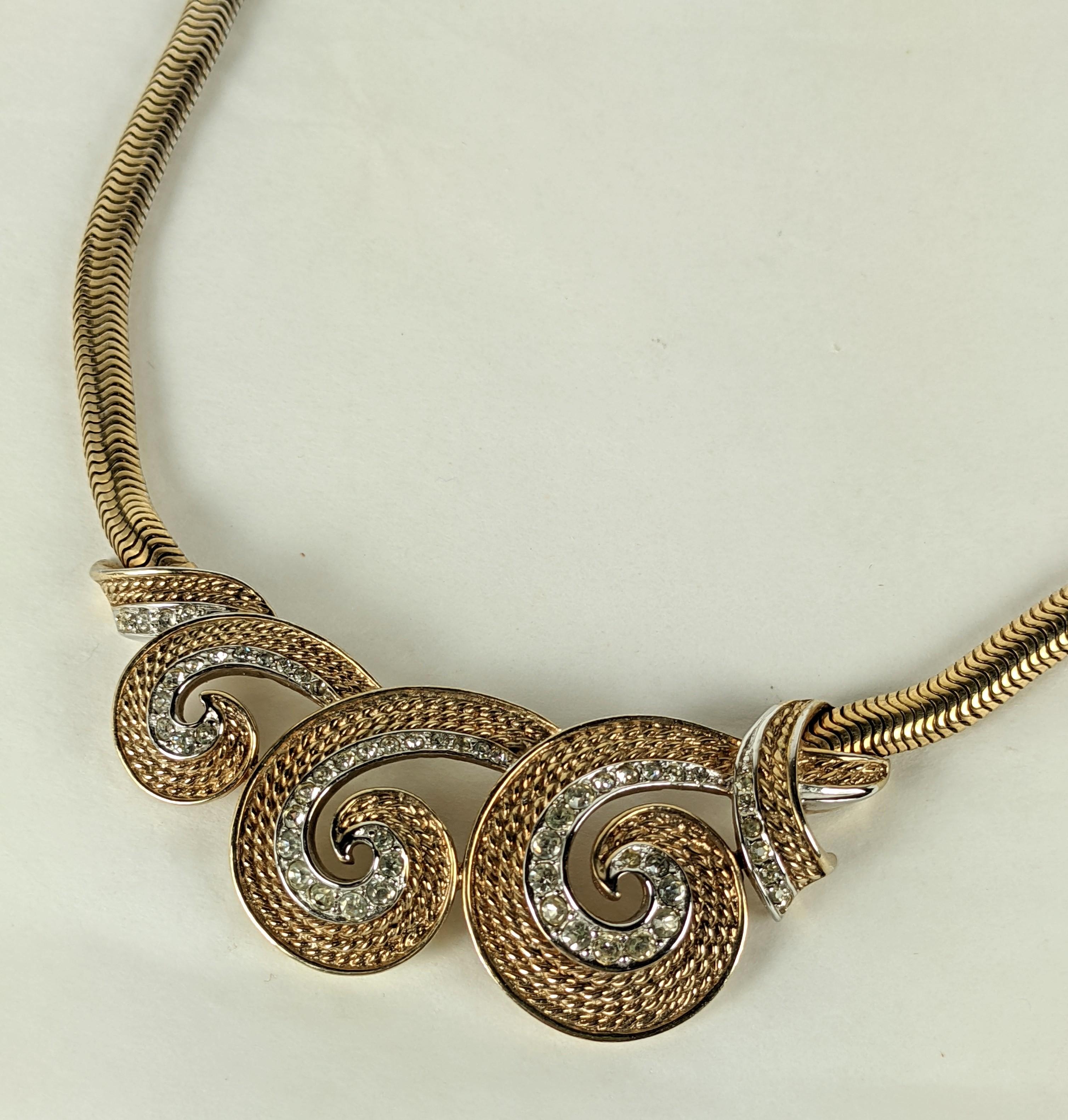 Boucher Pave Scroll Retro Necklace In Excellent Condition For Sale In New York, NY