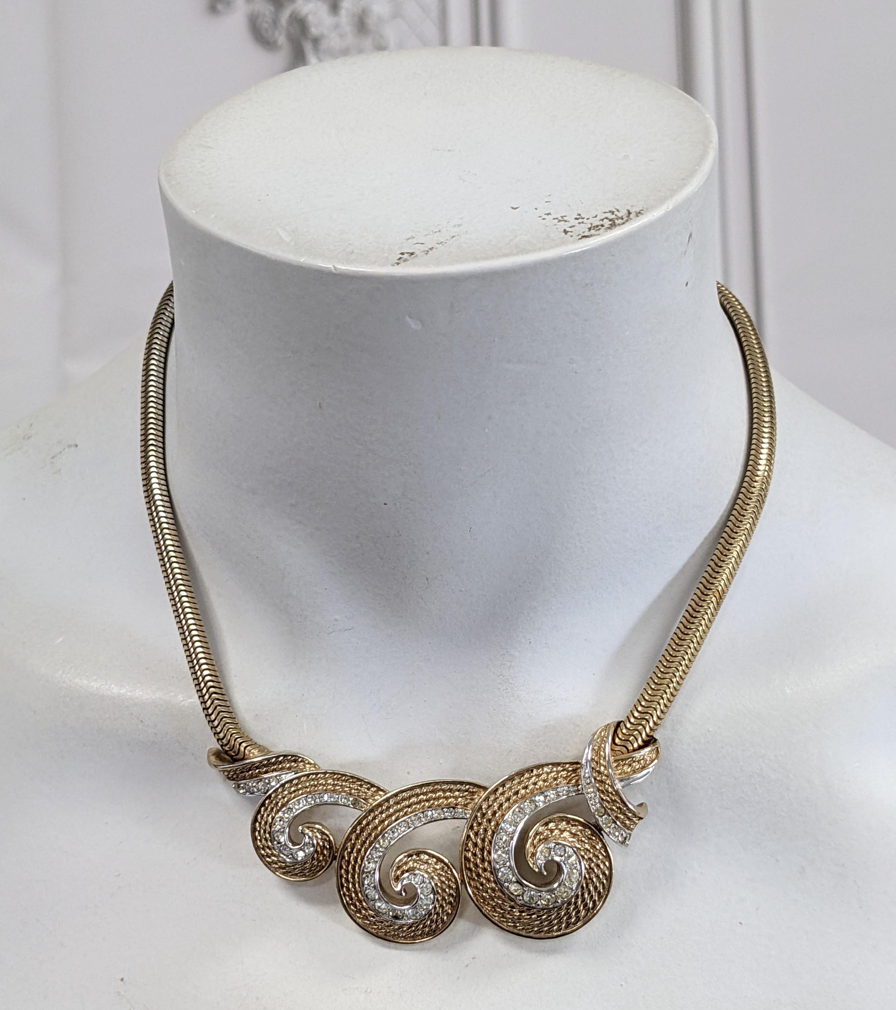 Boucher Pave Scroll Retro Necklace For Sale 2