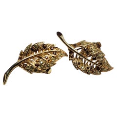 Boucher Rhinestone Leaf Motif Gold Tone Clip-On Earrings, 1950s