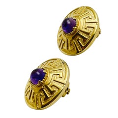BOUCHER signed gold amethyst glass clip on earrings