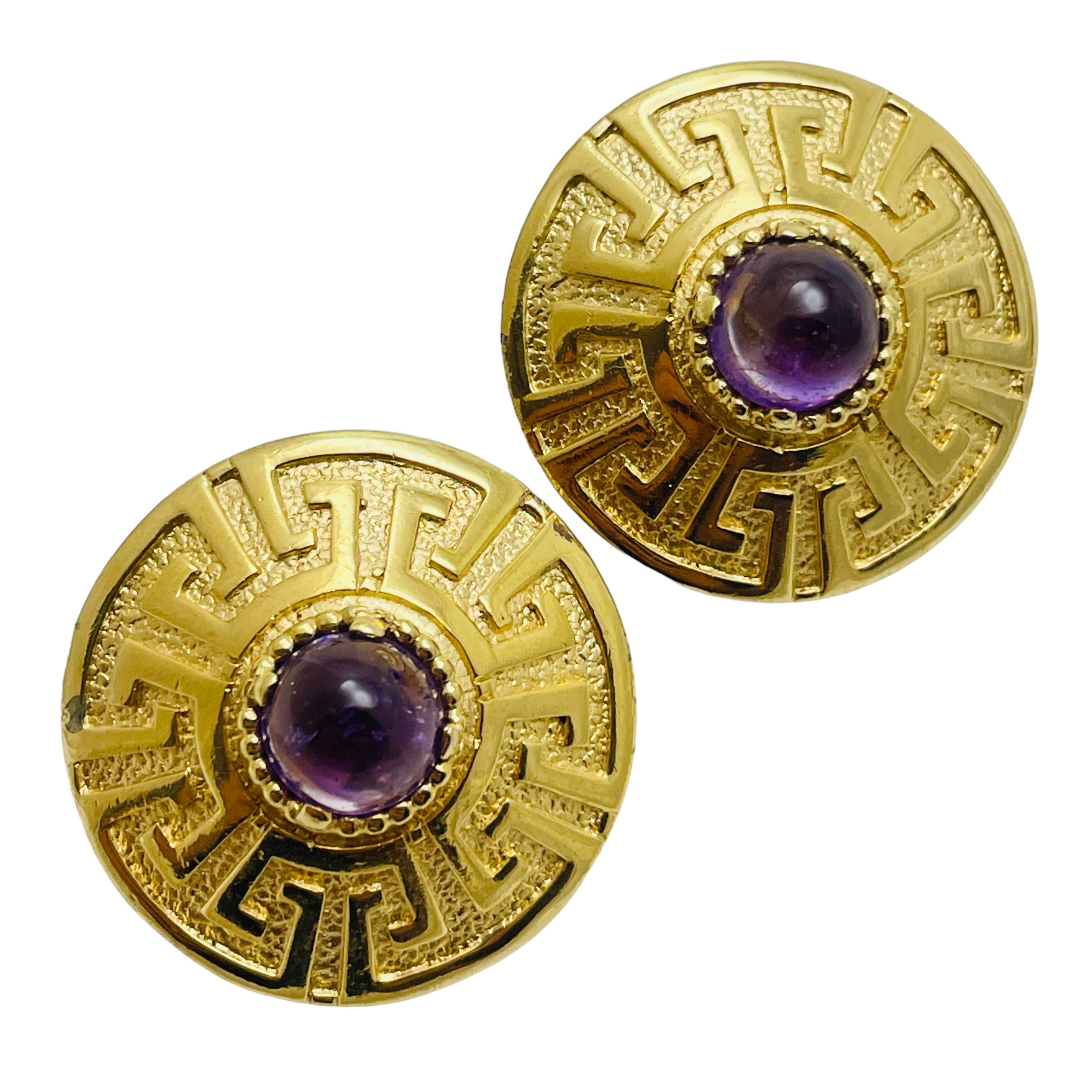 BOUCHER signed gold amethyst glass clip on earrings For Sale