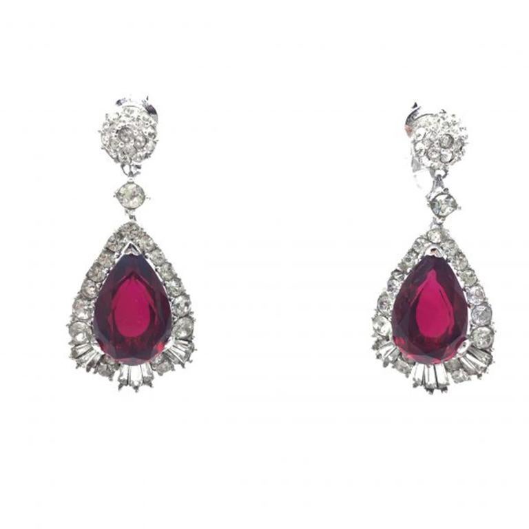 Boucher Vintage Earrings Faux Ruby Diamond 1950s For Sale at 1stDibs ...