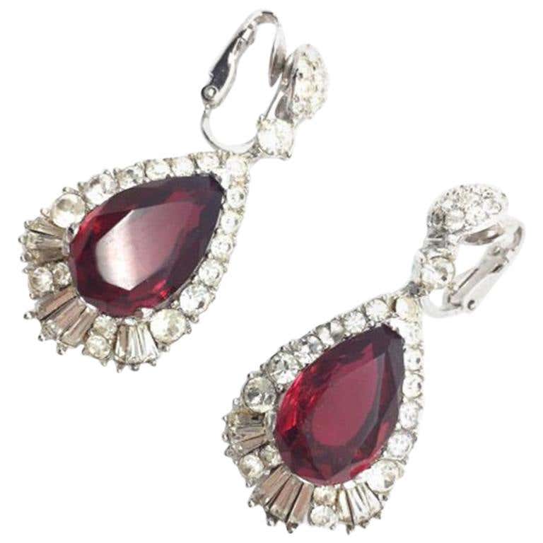 Ruby Diamond Gold Drop Earrings For Sale at 1stDibs
