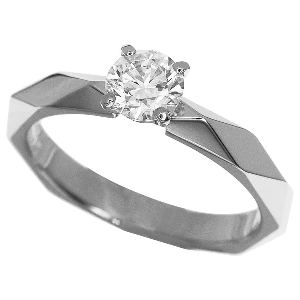 Boucheron 0.47 Carat Diamond 18 Karat White Gold Facet Solitaire Ring For Sale
