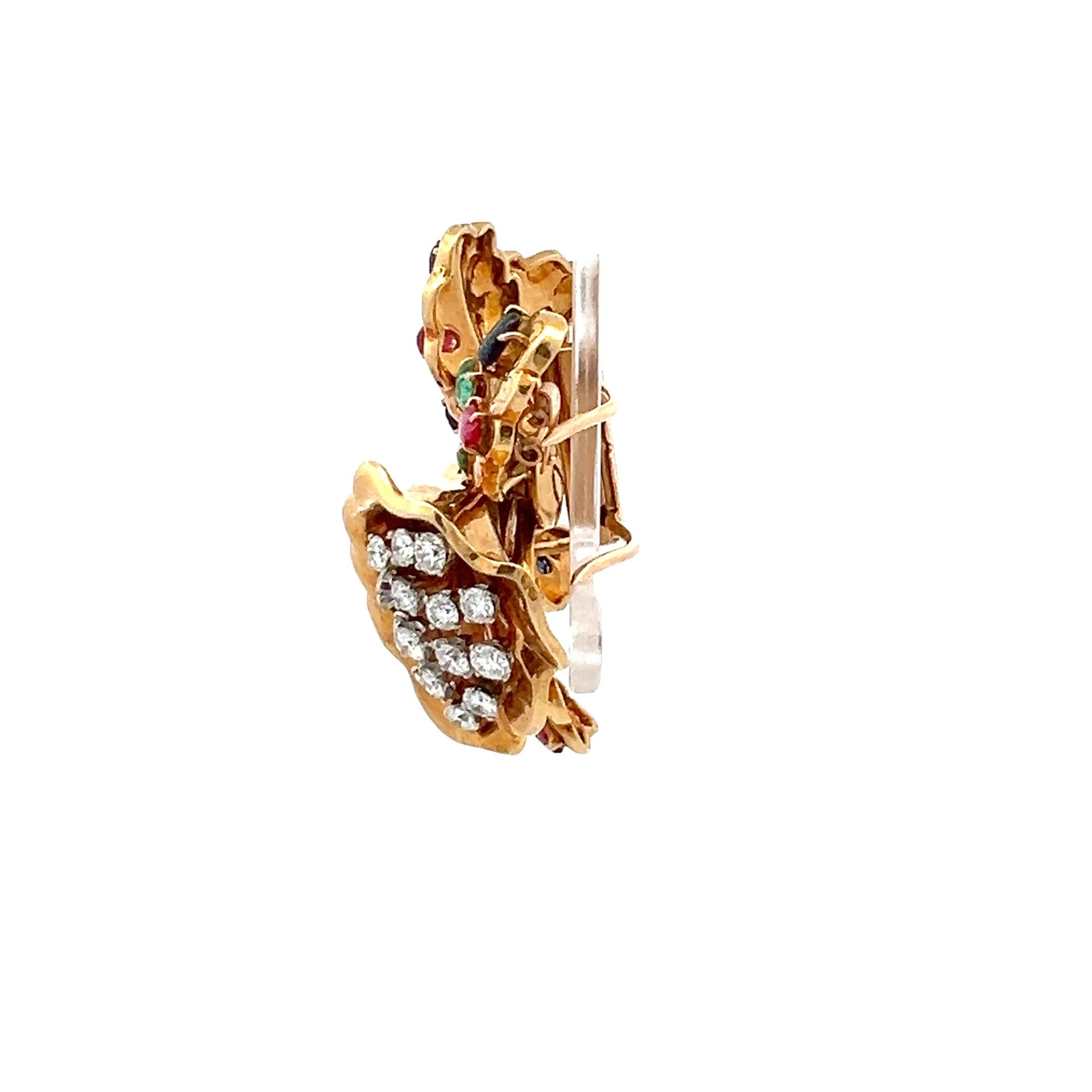 Boucheron 1,50 Karat runder Brillant Diamant 18K Gelbgold Doppel-Clip Brosche (Brillantschliff)