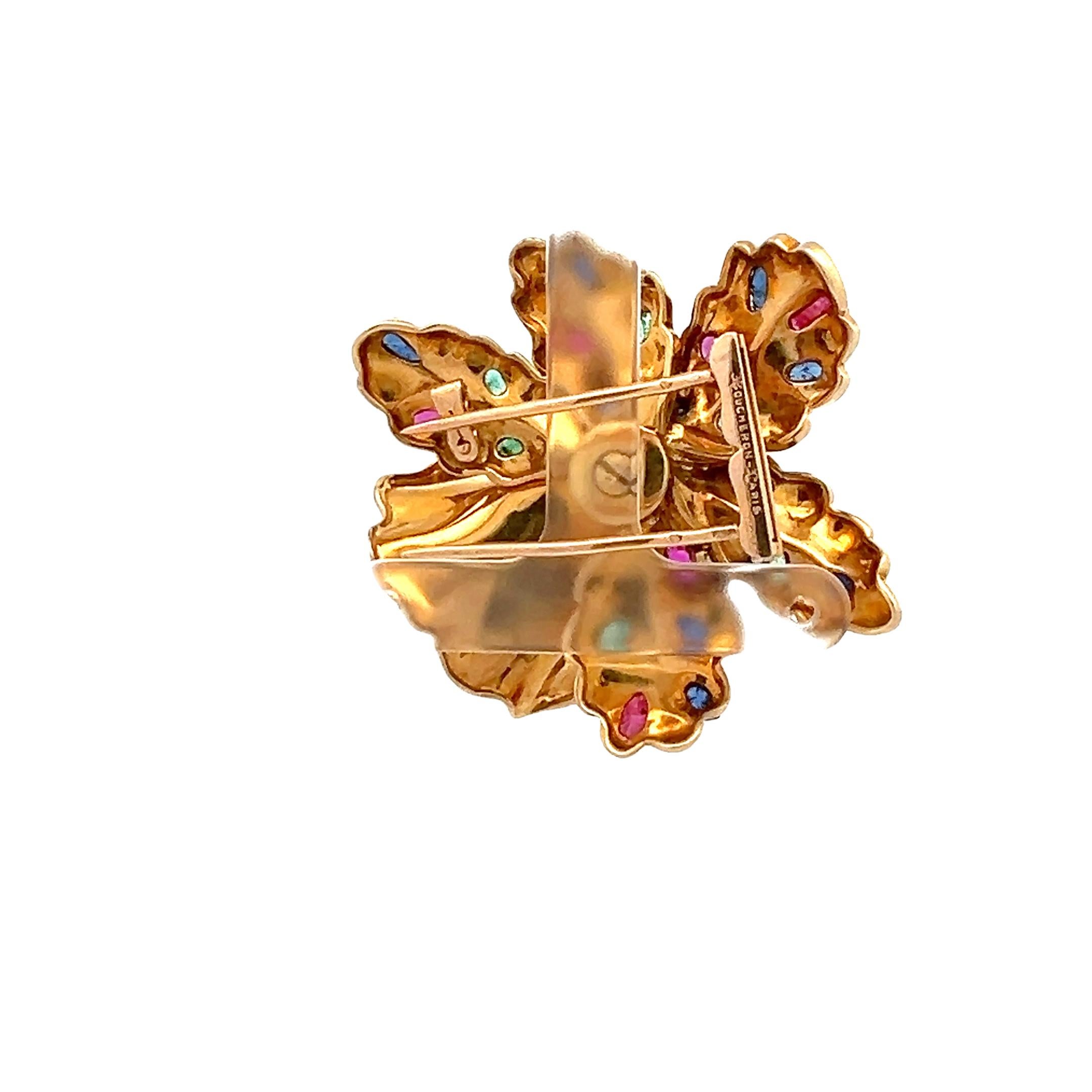 Boucheron 1,50 Karat runder Brillant Diamant 18K Gelbgold Doppel-Clip Brosche im Zustand „Gut“ in New York, NY