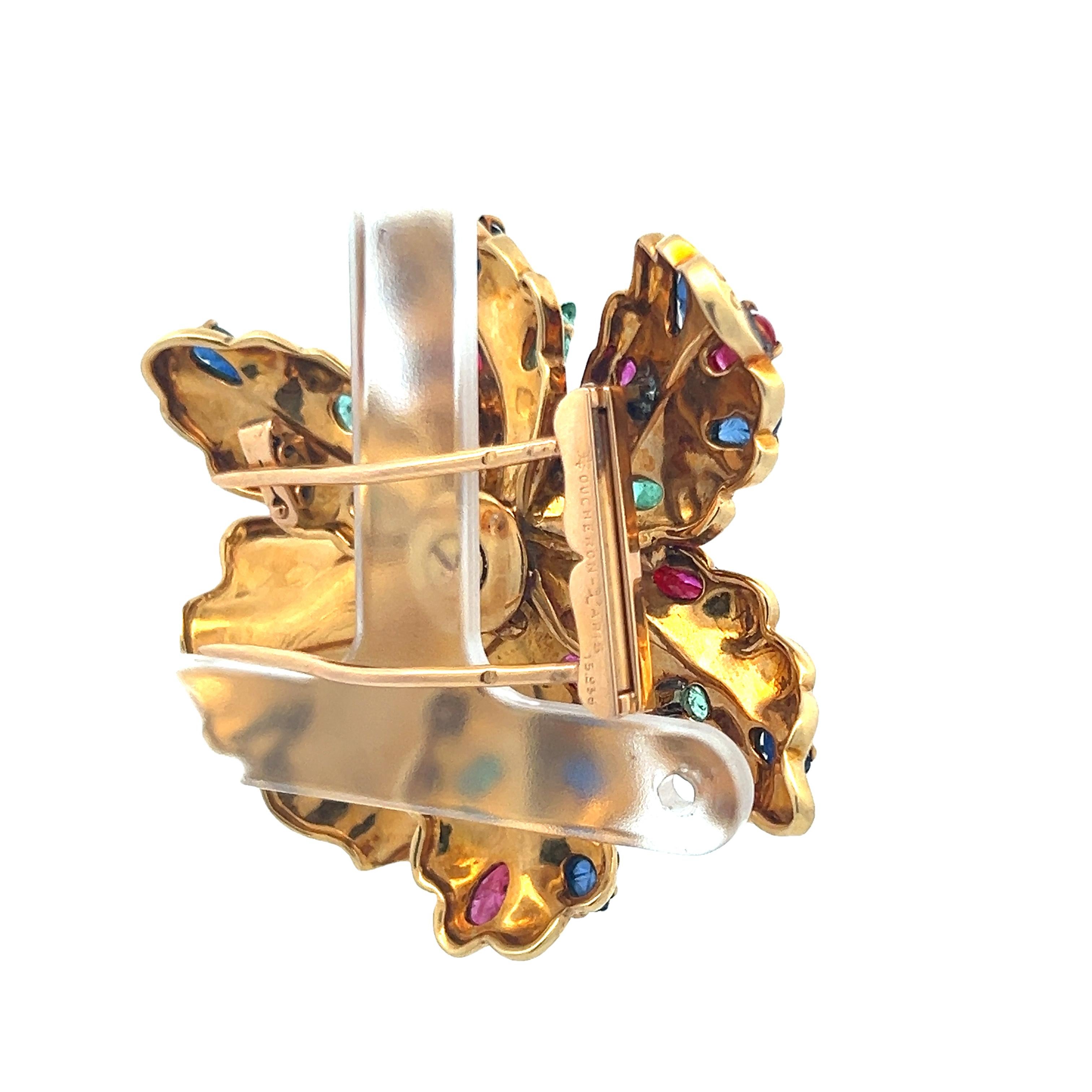 Boucheron 1,50 Karat runder Brillant Diamant 18K Gelbgold Doppel-Clip Brosche 2