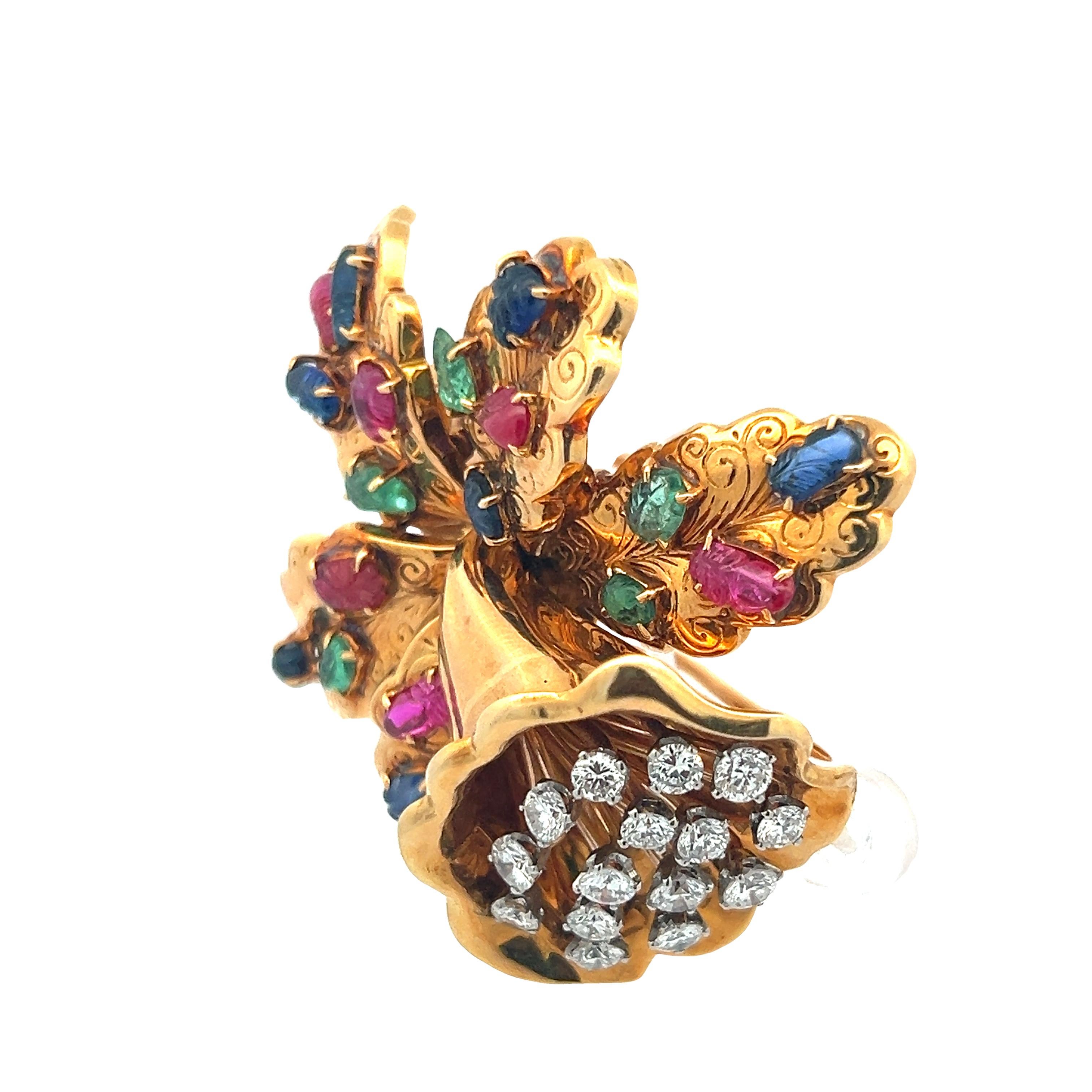 Boucheron 1,50 Karat runder Brillant Diamant 18K Gelbgold Doppel-Clip Brosche 3
