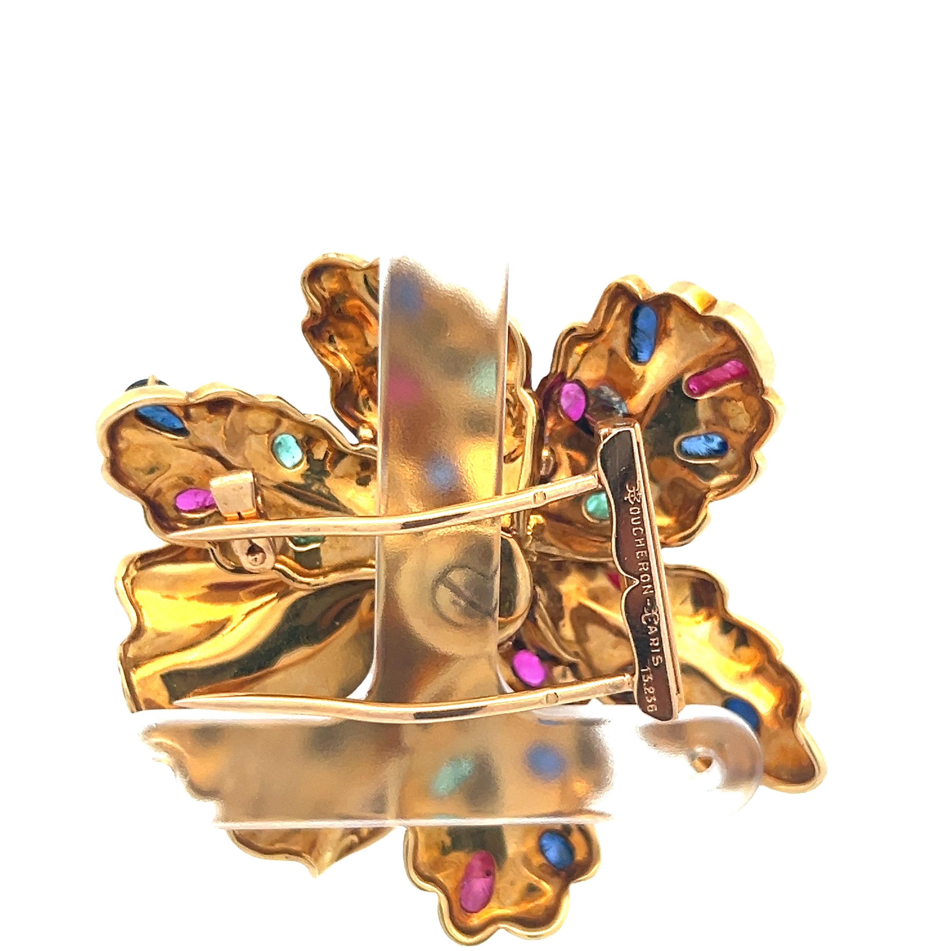 Boucheron 1,50 Karat runder Brillant Diamant 18K Gelbgold Doppel-Clip Brosche 4
