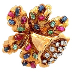 Boucheron 1,50 Karat runder Brillant Diamant 18K Gelbgold Doppel-Clip Brosche