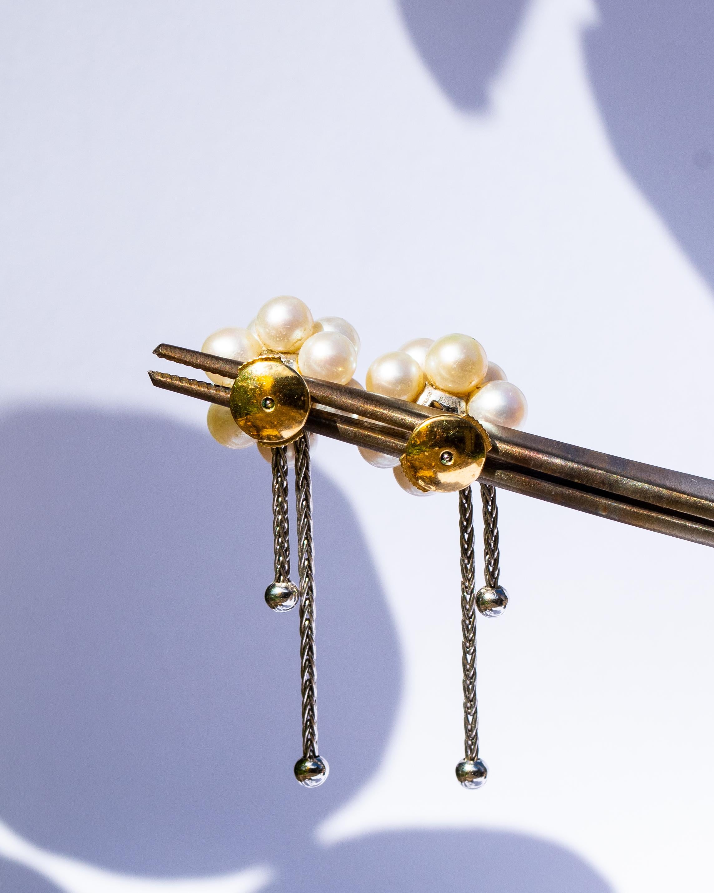 Ball Cut Boucheron 18 Carat Gold and Pearl Cluster Earrings
