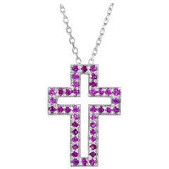 Boucheron 18 Karat White Gold Ruby Cross Pendant Necklace