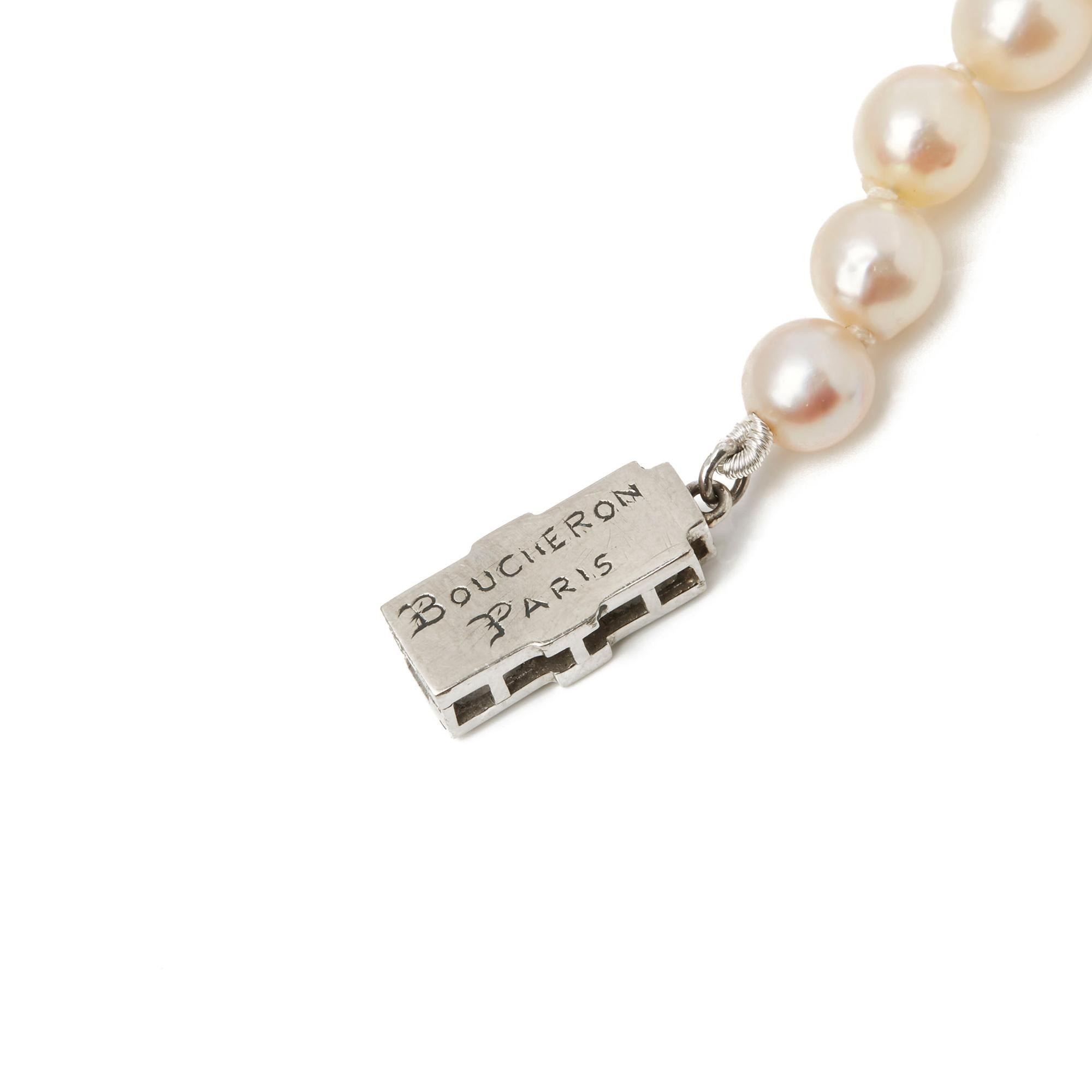 Women's Boucheron 18 Karat White Gold Vintage Pearl and Old Cut Diamond Long Necklace