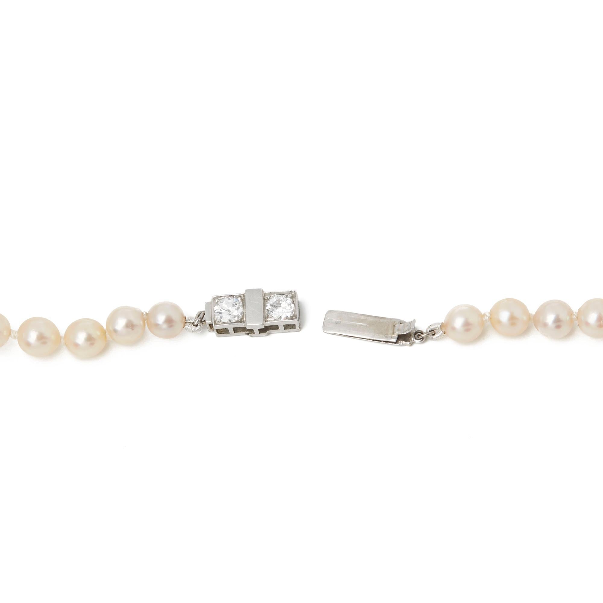 Round Cut Boucheron 18 Karat White Gold Vintage Pearl and Old Cut Diamond Long Necklace