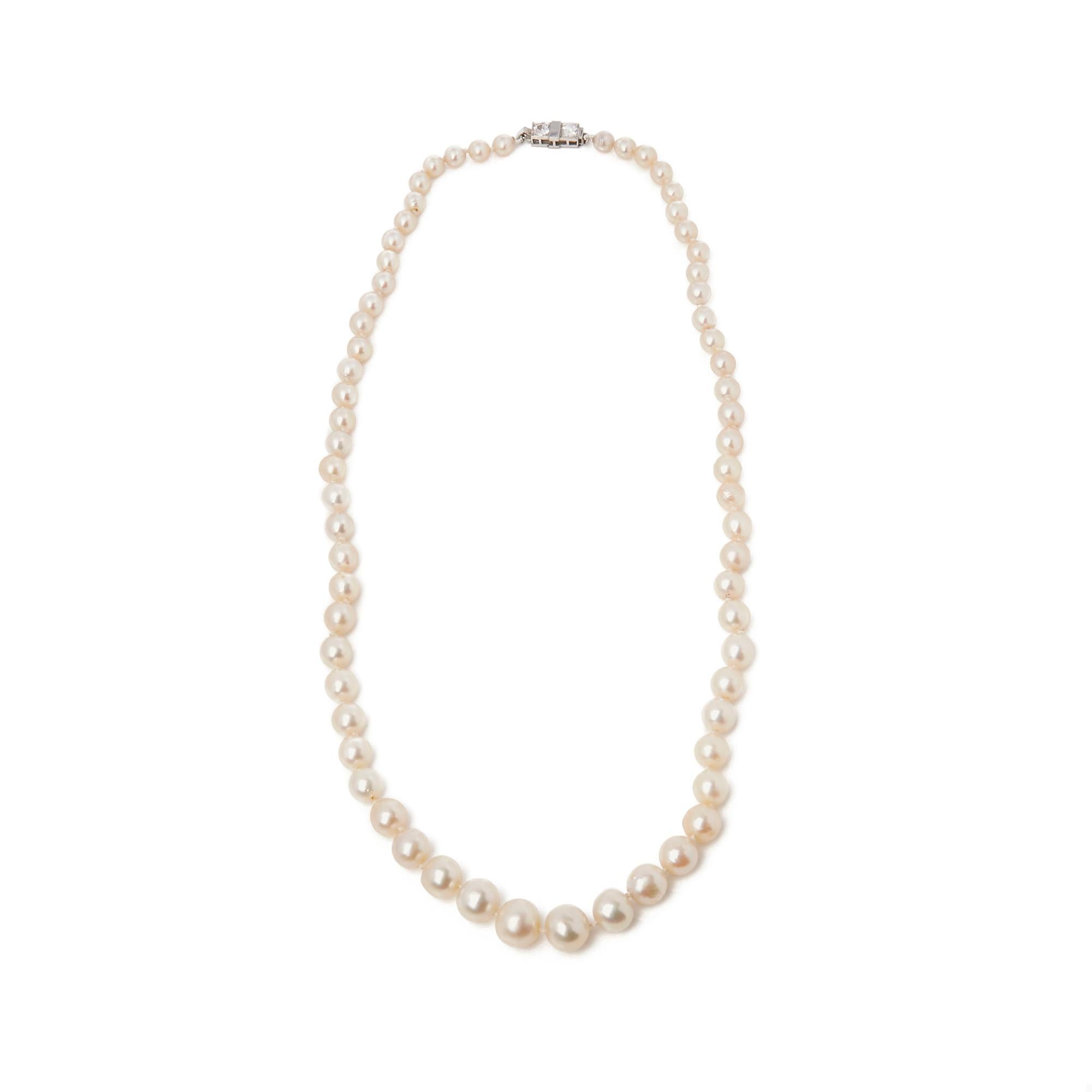 Boucheron 18 Karat White Gold Vintage Pearl and Old Cut Diamond Long Necklace In Good Condition In Bishop's Stortford, Hertfordshire
