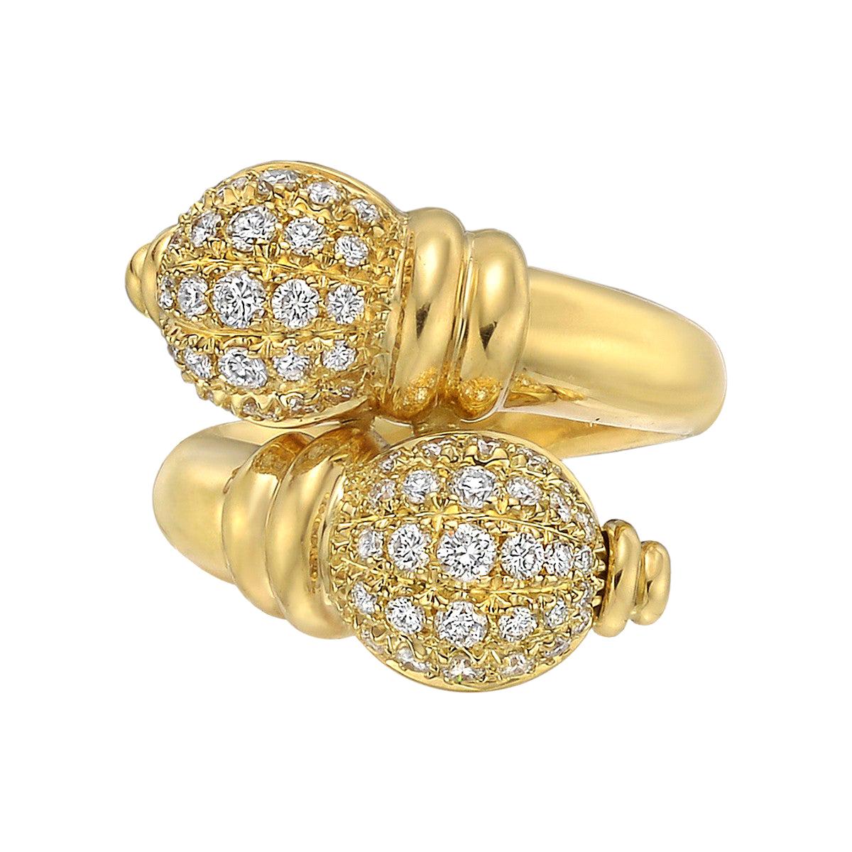 Boucheron 18 Karat Yellow Gold and Diamond Double Finial Ring