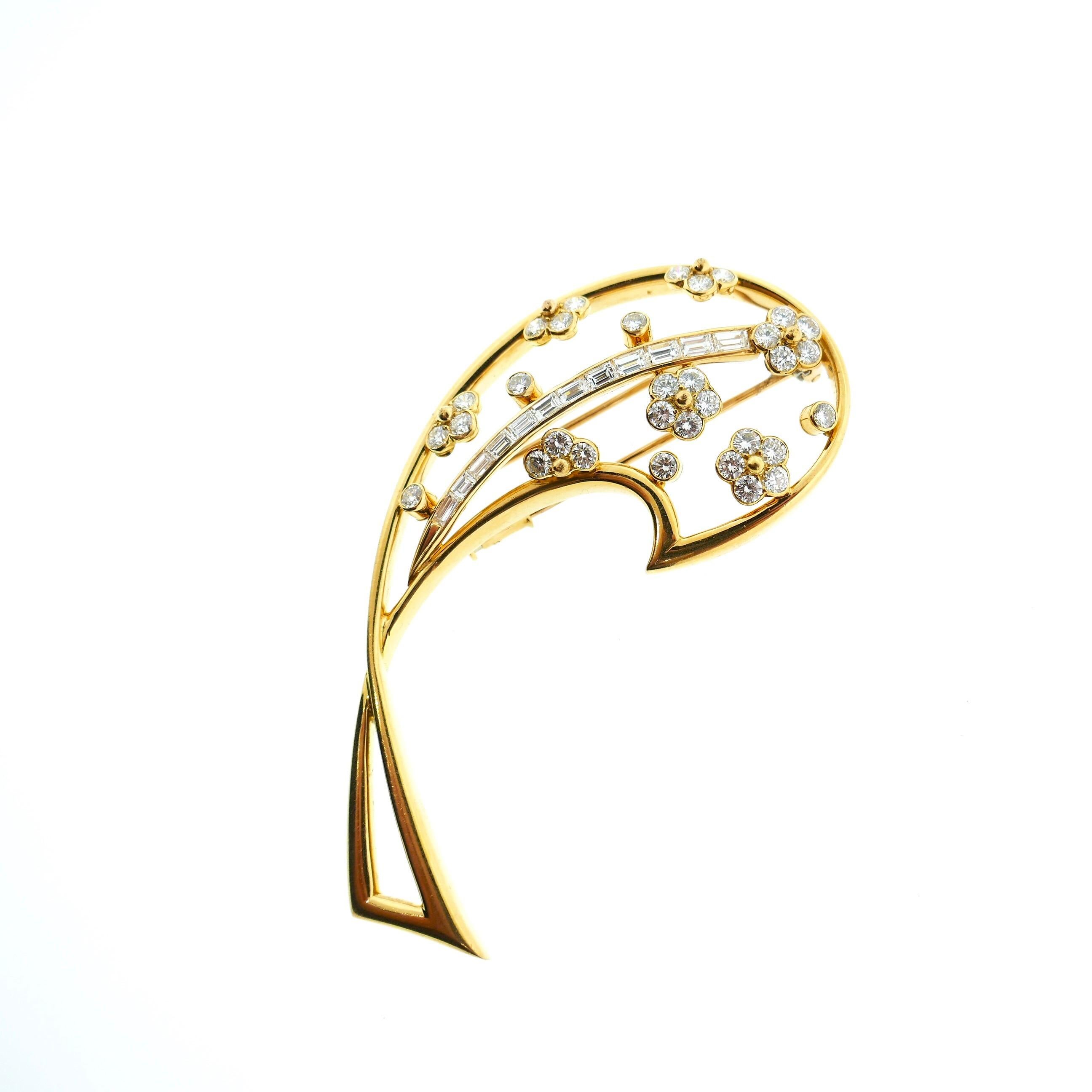 Boucheron 18 Karat Yellow Gold and Diamond Leaf Motif Brooch 1