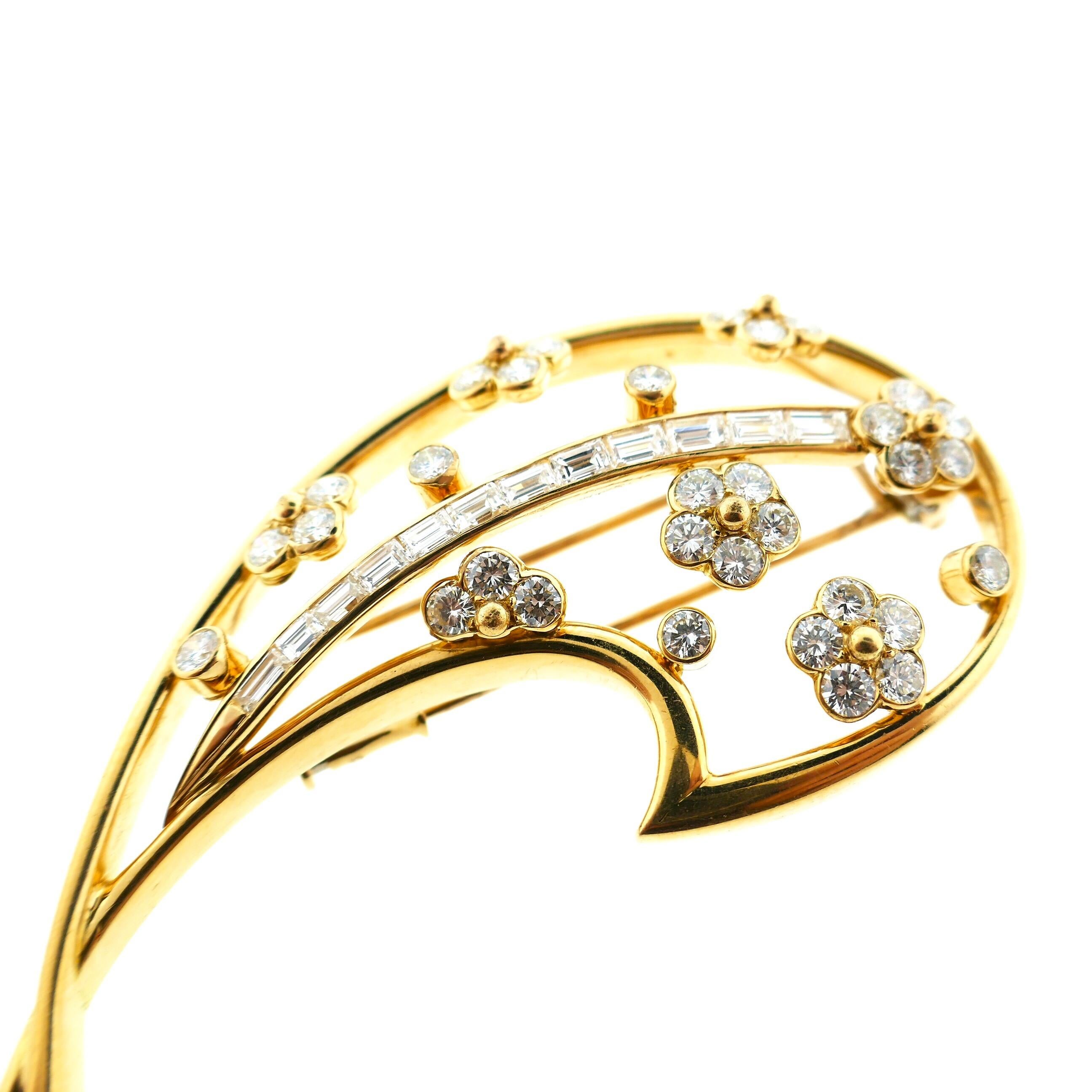 Boucheron 18 Karat Yellow Gold and Diamond Leaf Motif Brooch 2