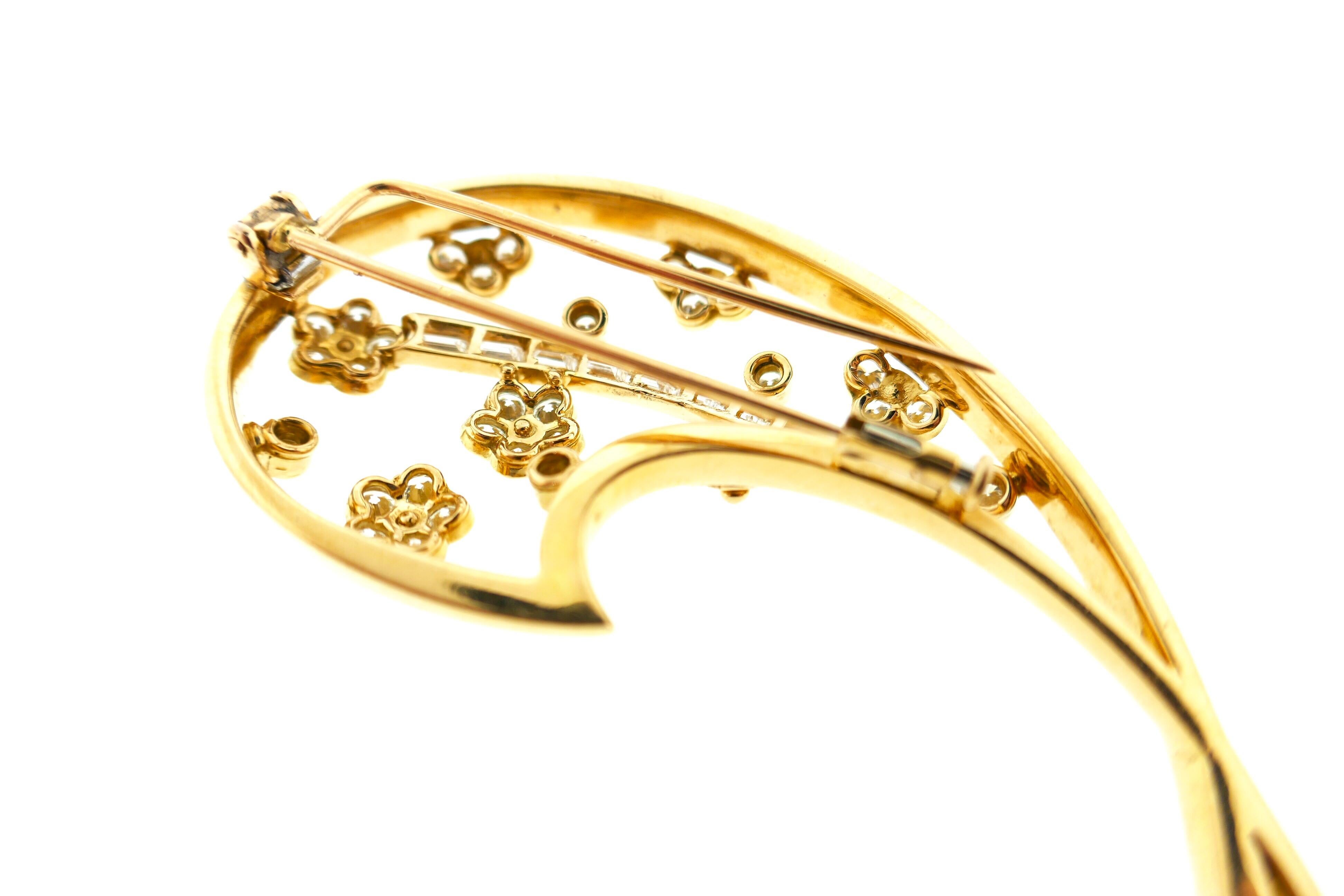 Boucheron 18 Karat Yellow Gold and Diamond Leaf Motif Brooch 5