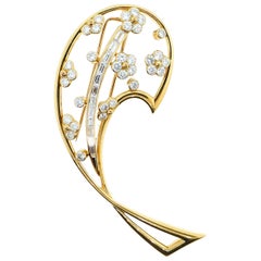 Boucheron 18 Karat Yellow Gold and Diamond Leaf Motif Brooch