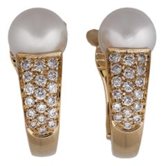 Boucheron 18 Karat Yellow Gold Diamond and Pearl Earrings