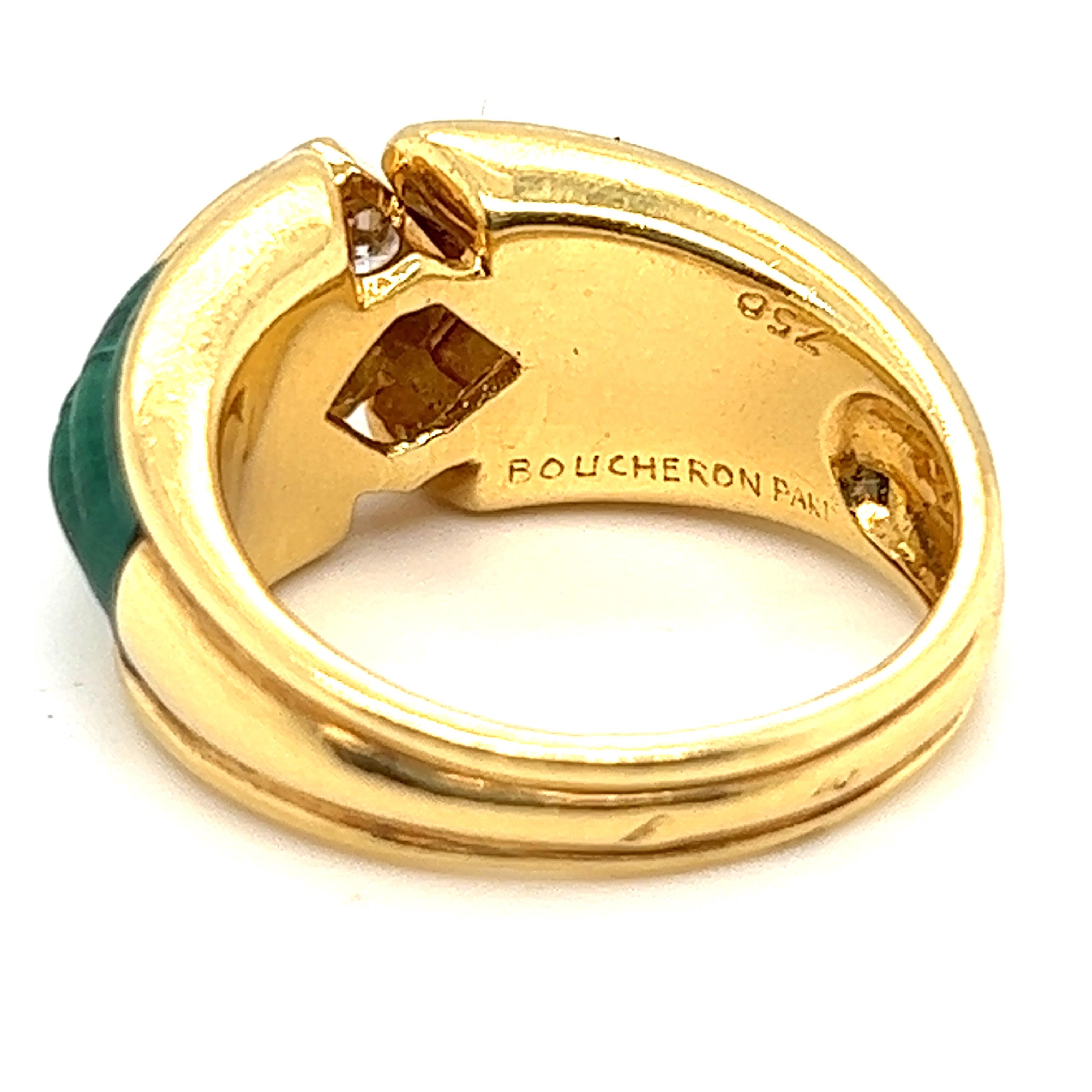 Boucheron Malachit-Ring aus 18 Karat Gelbgold mit Diamant, 1970er Jahre im Zustand „Gut“ im Angebot in Zurich, CH