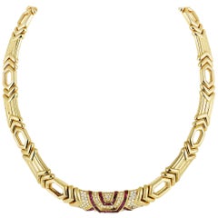 Boucheron 18 Karat Yellow Gold Diamond Pave and Ruby Collar Necklace