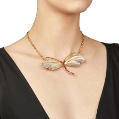 Boucheron 18 Karat Yellow Gold Diamond and Ruby Dragonfly Pendant Necklace