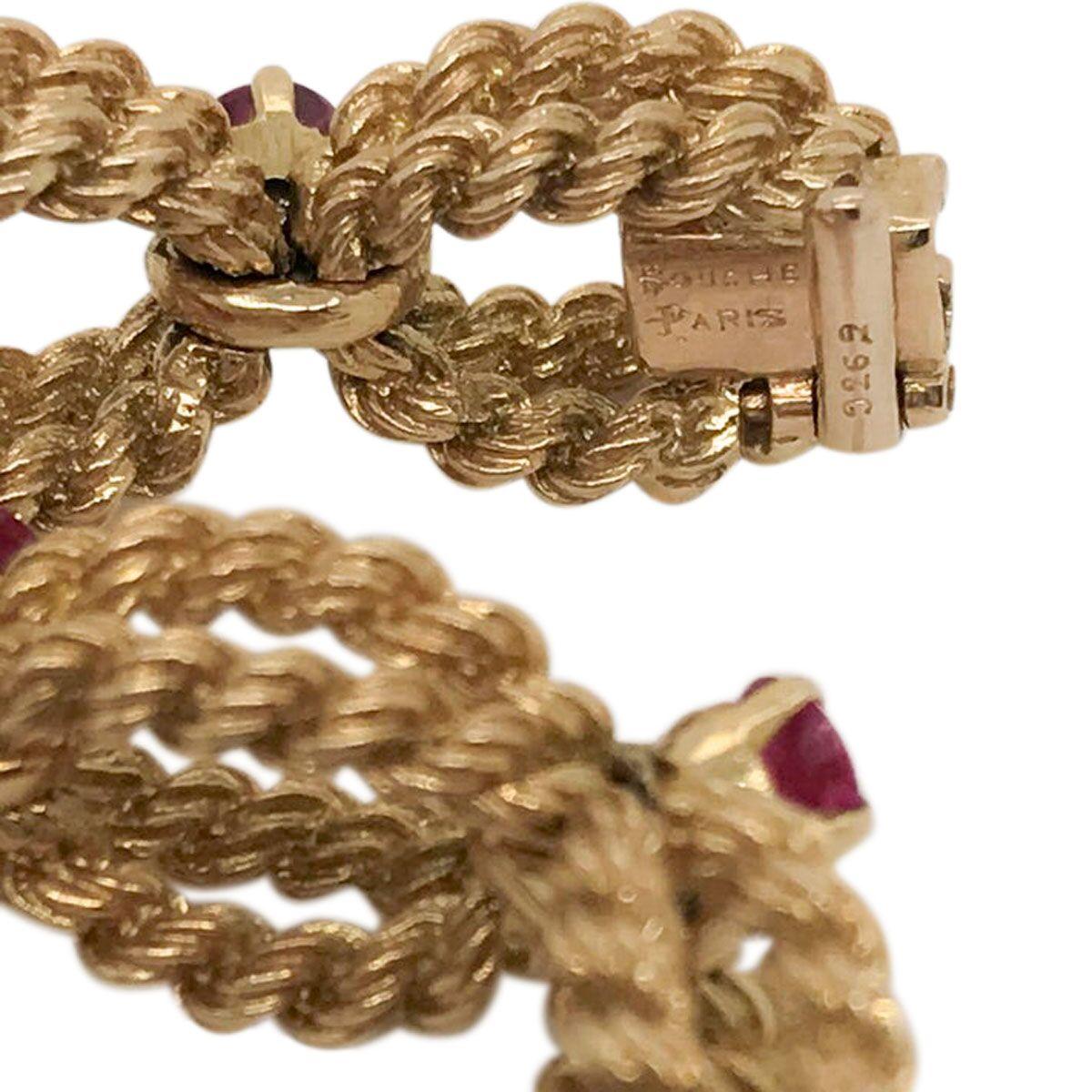 Boucheron 18 Karat Yellow Gold Woven Rope and Ruby Bracelet In Excellent Condition In QLD , AU