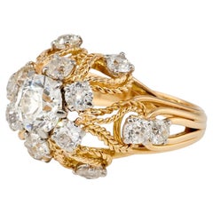 Anello da cocktail vintage BOUCHERON in oro 18 carati e platino con diamanti da 3,35 carati, anni '60