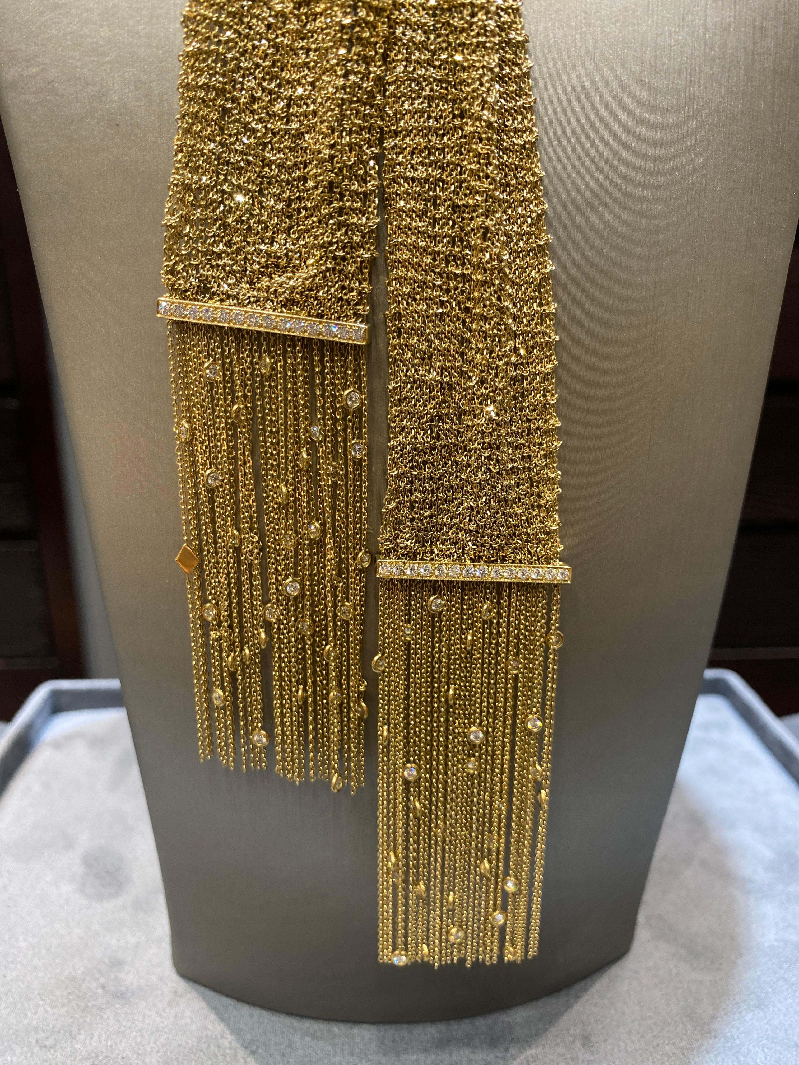 Contemporary Boucheron 18k gold scarf necklace adorned with diamonds