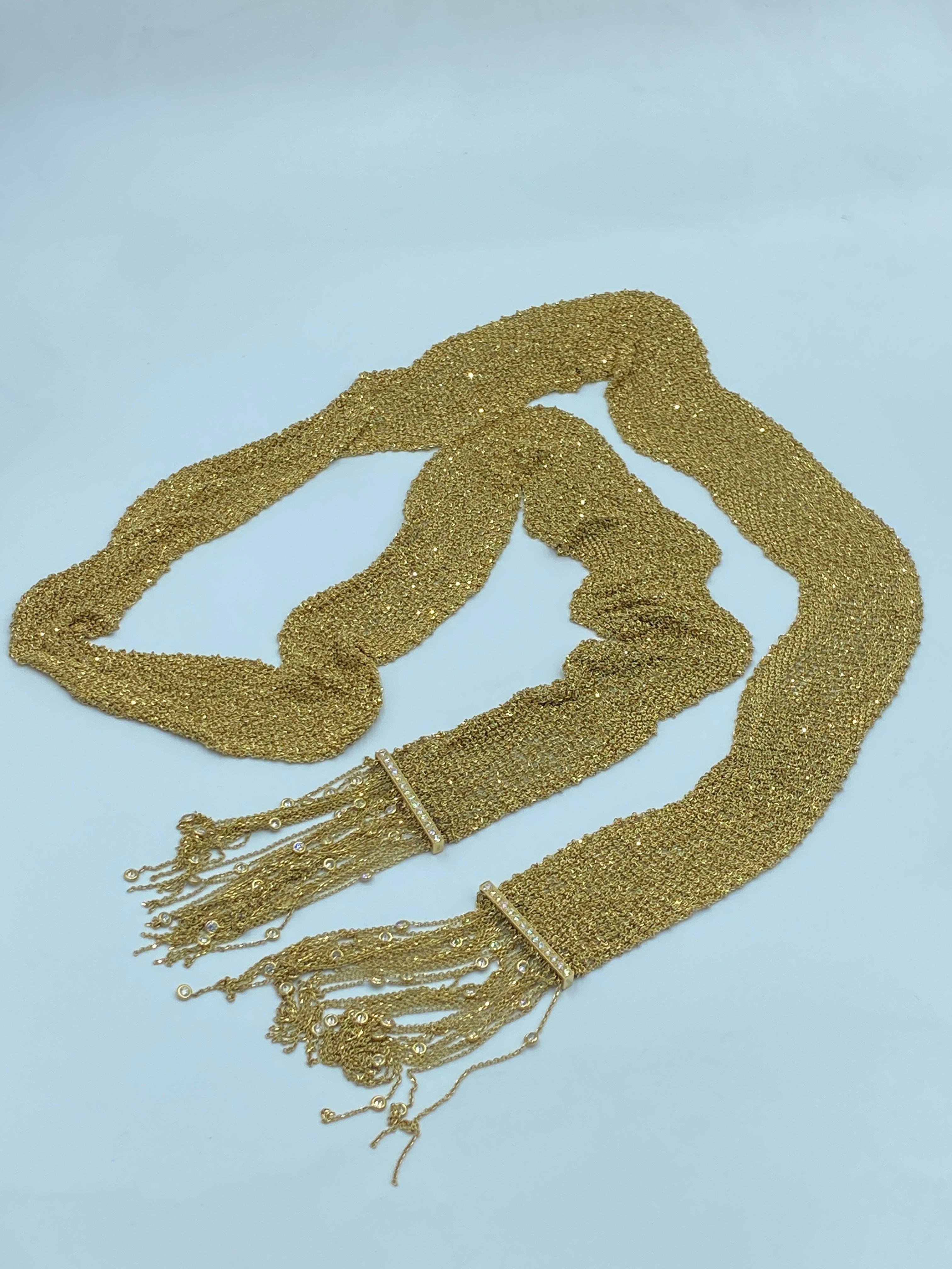 Boucheron 18k gold scarf necklace adorned with diamonds In Good Condition In London, GB