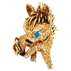 Boucheron, 18K Gold Turquoise Enamel Donkey Brooch