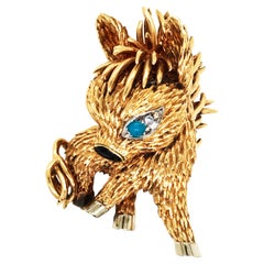 Vintage Boucheron, 18K Gold Turquoise Enamel Donkey Brooch