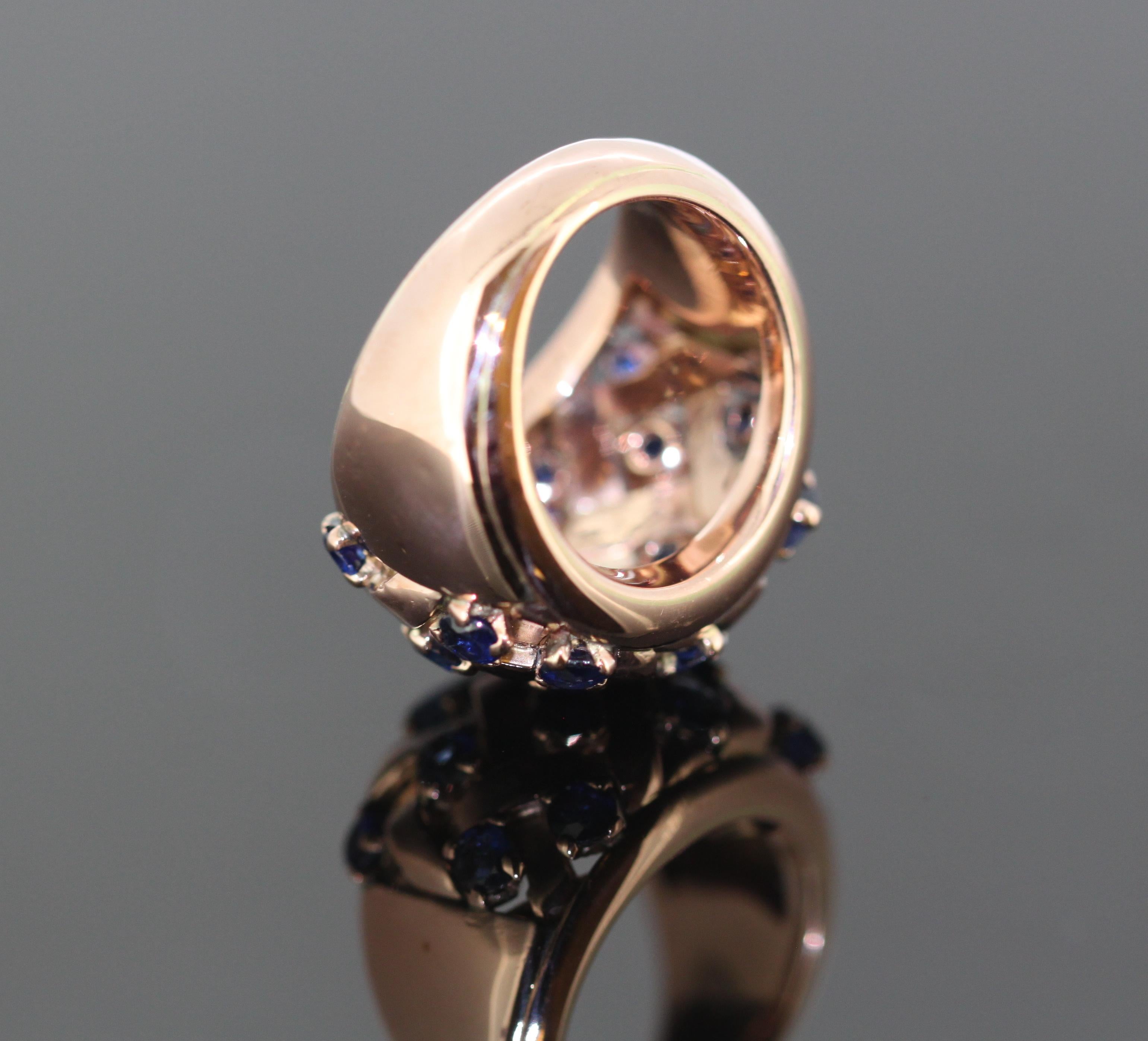 Boucheron, 18 Karat Rose Gold Ladies Ring with Blue Sapphires, 1970s 7