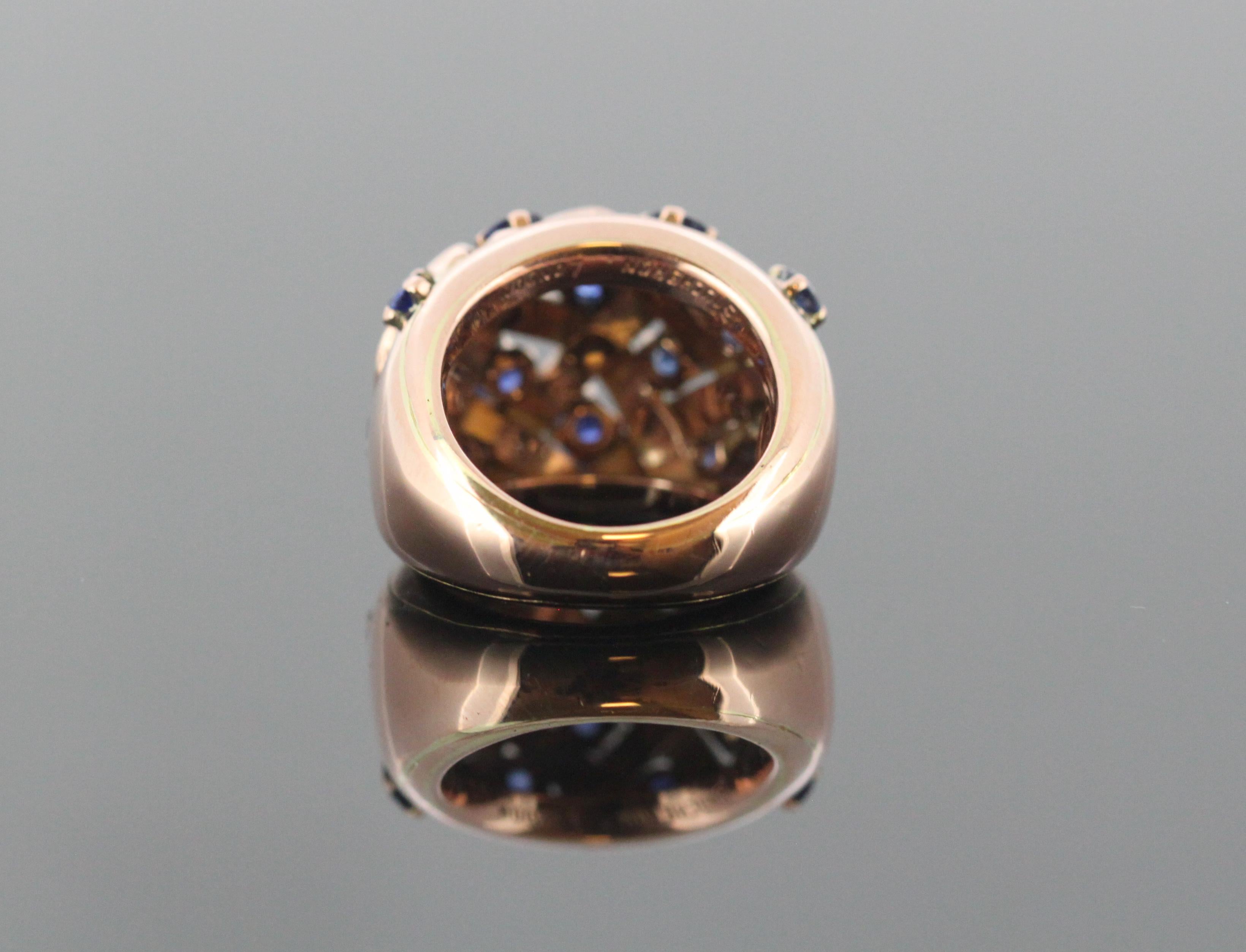 Women's or Men's Boucheron, 18 Karat Rose Gold Ladies Ring with Blue Sapphires, 1970s