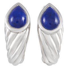 Boucheron 18K White Gold Lapis Lazuli Huggie Earrings