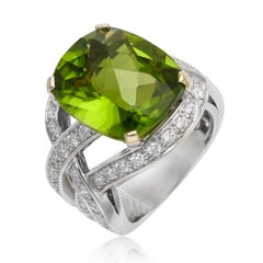 Boucheron 18k White Gold Peridot & Diamond Cocktail Ring